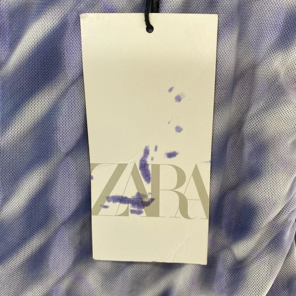 Zara Mesh Dress Womens Medium Cut Out Open Back Ruched Tie Dye Lavender - Picture 6 of 13